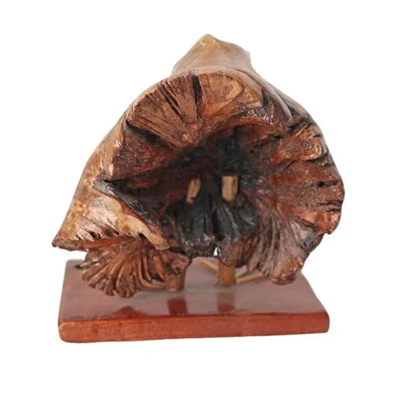 Vintage Hand-Carved Wooden Owl Bird Wood Burl Rustic Decor - Picture 5 of 6